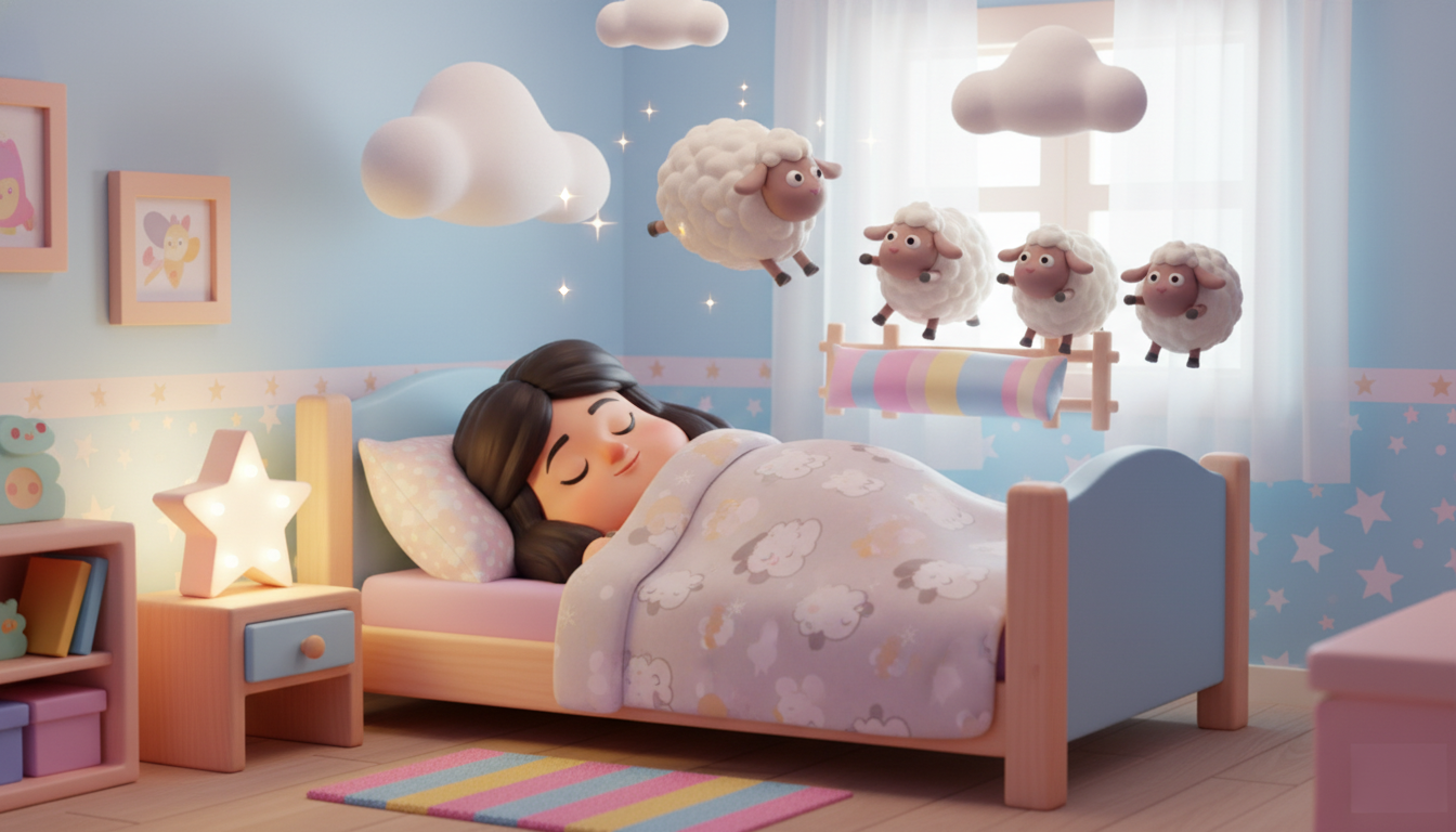Girl counting sheep