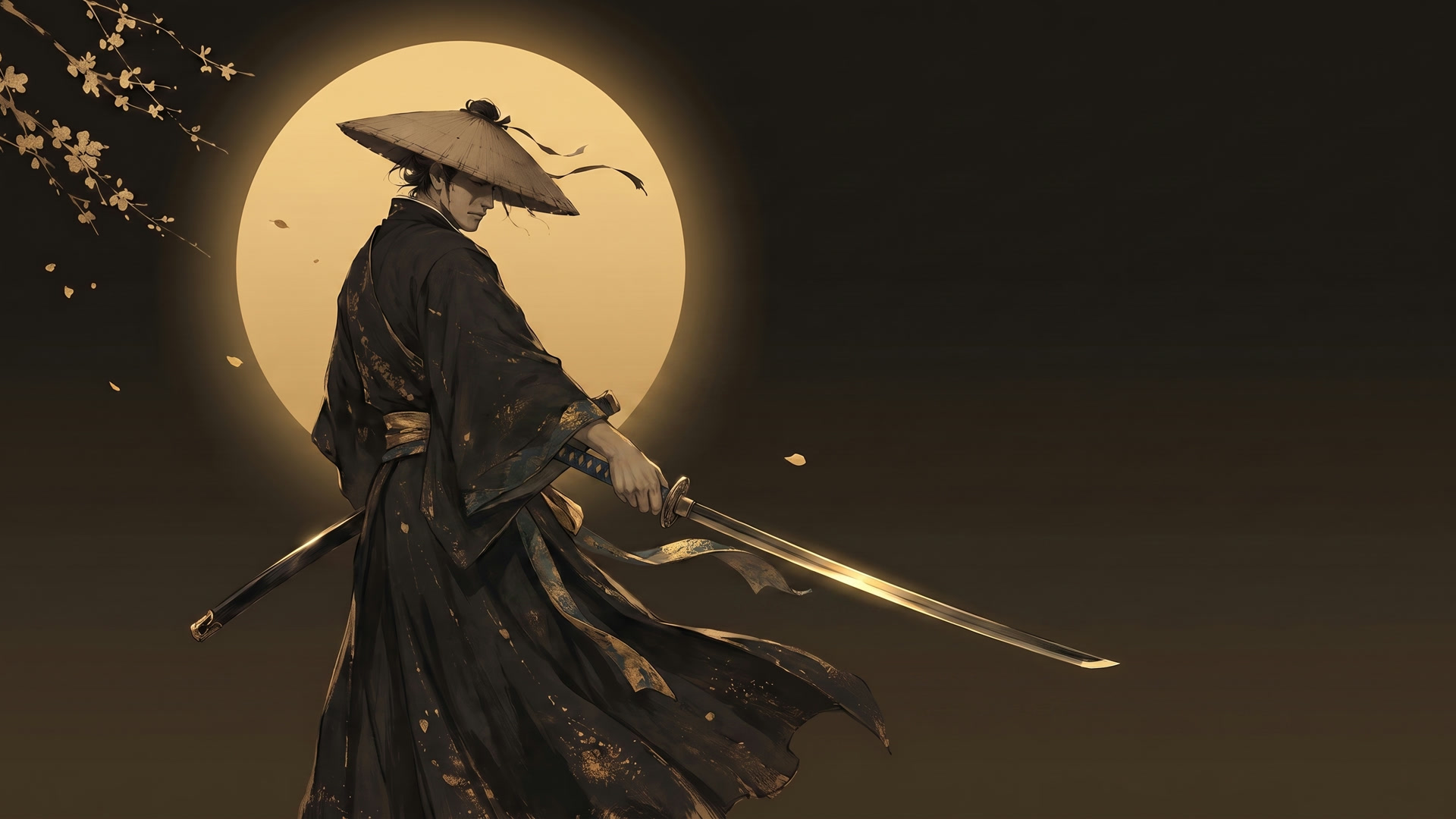 End keyframe — ronin with blade fully drawn