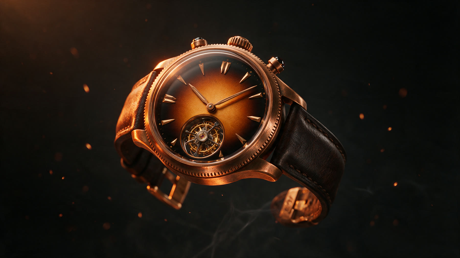 Design — a bronze tourbillon watch in forge light