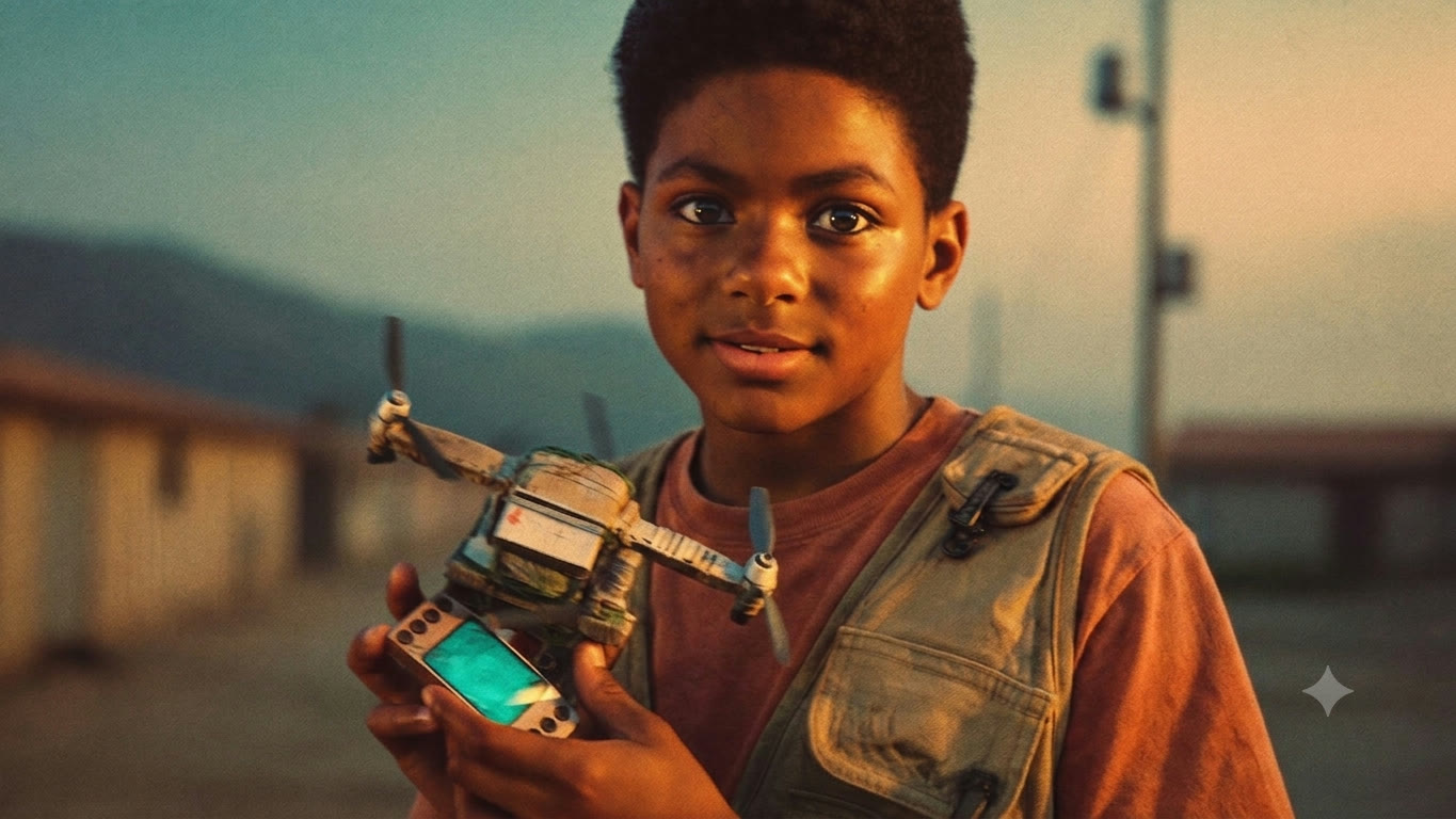 Early character test — a younger Dé with a different drone, unused
