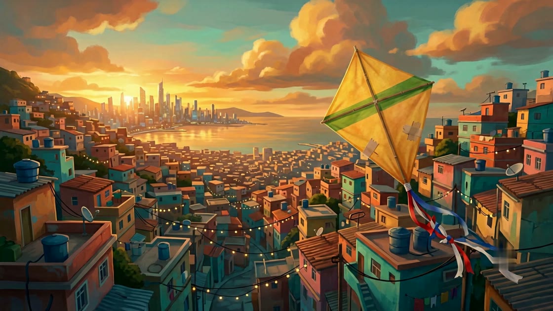 Episode 11 — PIPA, a yellow kite over a painted favela at golden hour