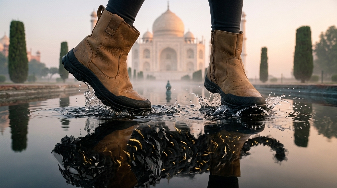 Scene 7 — Thalia's boots strike the reflecting pool at the Taj Mahal, shattering the Shadow's reflection