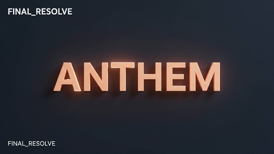 The word ANTHEM in extruded copper letters, slated FINAL_RESOLVE