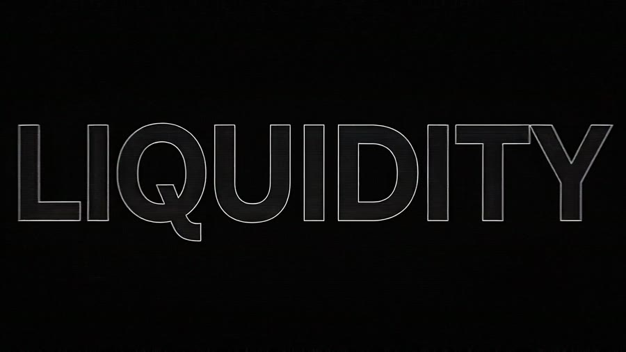 The word LIQUIDITY in outlined capitals on black